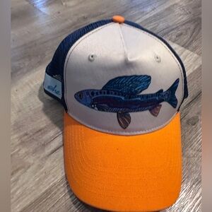 Locale Outdoor Trucker Hat Fish Patch Snapback Navy/Orange Mesh Adjustable Fun